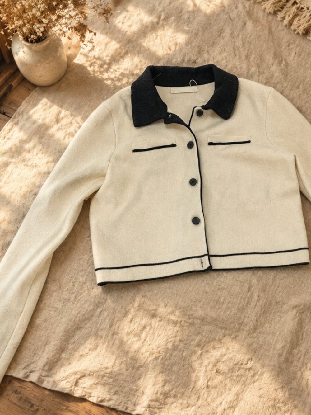 OAK + FORT Crop Suiting Blouse — Size Small